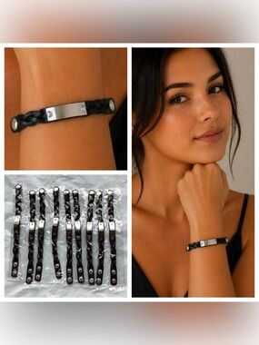 Bundle/9 New Braided Leather Bracelets w/Silver Plate
